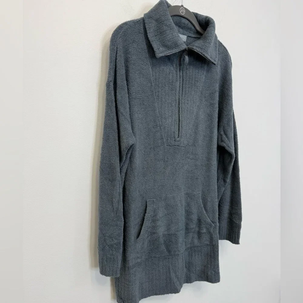 Barefoot Dreams Cozychic Lite Blue Gray Half Zip Tunic Sweater Women’s Large